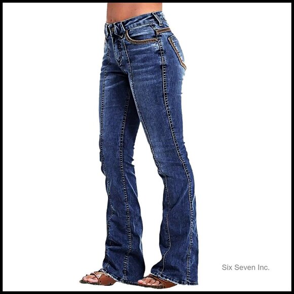 Denim - Mid Rise Bootcut Jeans Stretchy Denim Retro Flare Y2K Trendy Butt Lifting